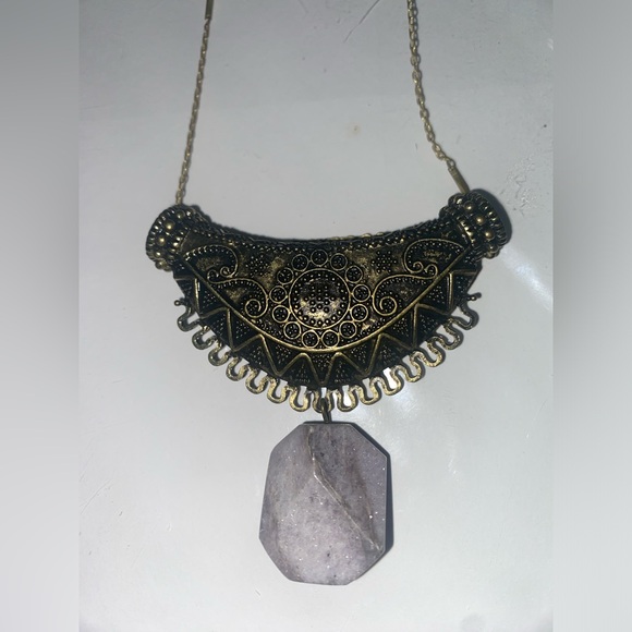 Ornate Necklace with Hanging Quartz - Picture 3 of 13
